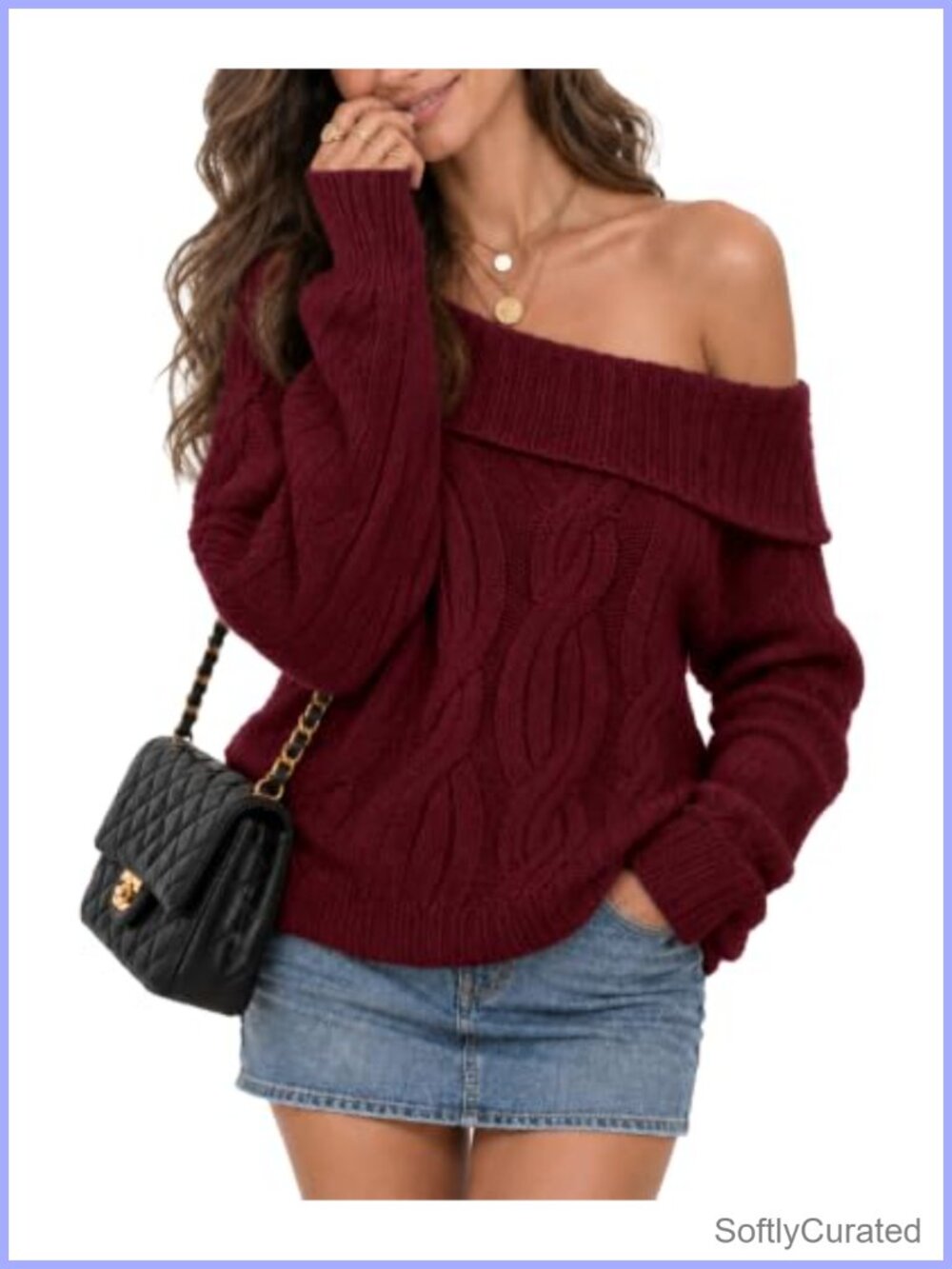 Wool Blend Off Shoulder Cable Knit Oversized Sweater Pullover